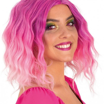 Pruik Alicia Half Lang Met Wave Pink Naar Wit van PartyXplosion koop je bij Partywinkel