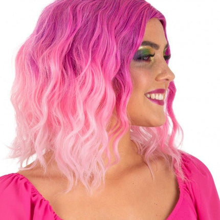 Pruik Alicia Half Lang Met Wave Pink Naar Wit van PartyXplosion koop je bij Partywinkel