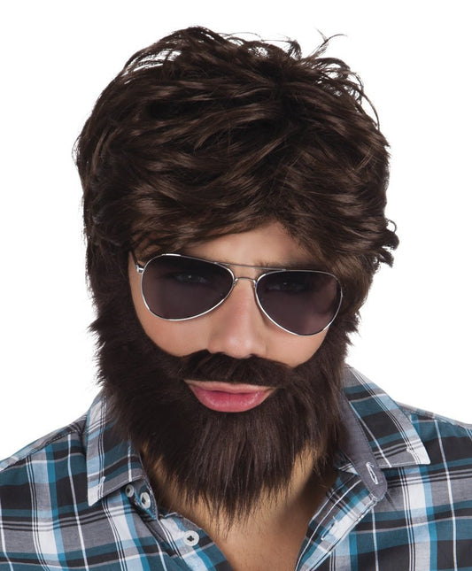 Pruik Kort Haar en Baard Bruin van Boland koop je bij Partywinkel