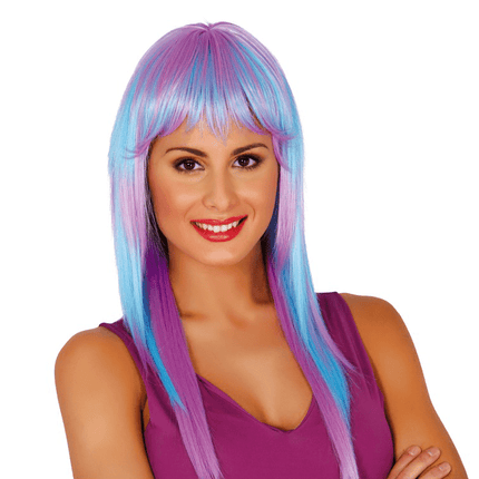 Pruik Lang Haar Blauw Roze van Fiestas Guirca koop je bij Partywinkel