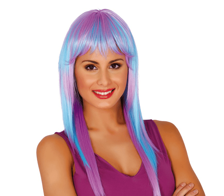Pruik Lang Haar Blauw Roze van Fiestas Guirca koop je bij Partywinkel
