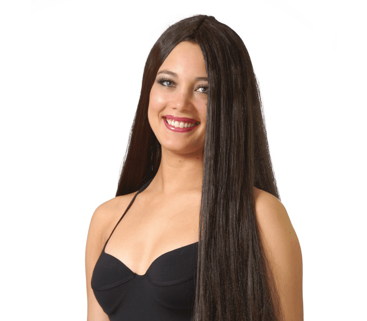 Pruik Lang Haar Donkerbruin Stijl van Fiestas Guirca koop je bij Partywinkel