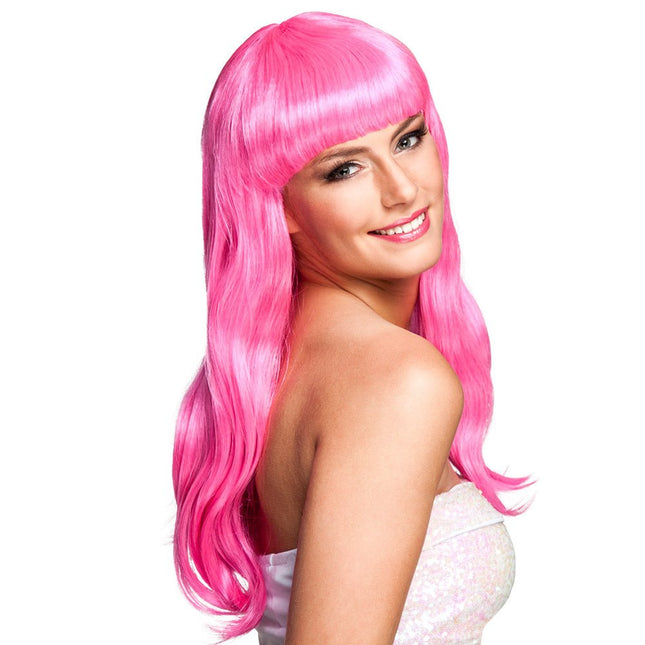 Pruik Lang Haar Roze van Boland koop je bij Partywinkel