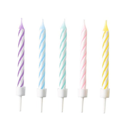 Regenboog Kaarsen Spiraal Pastel 7,5cm 10st van Riethmueller koop je bij Partywinkel