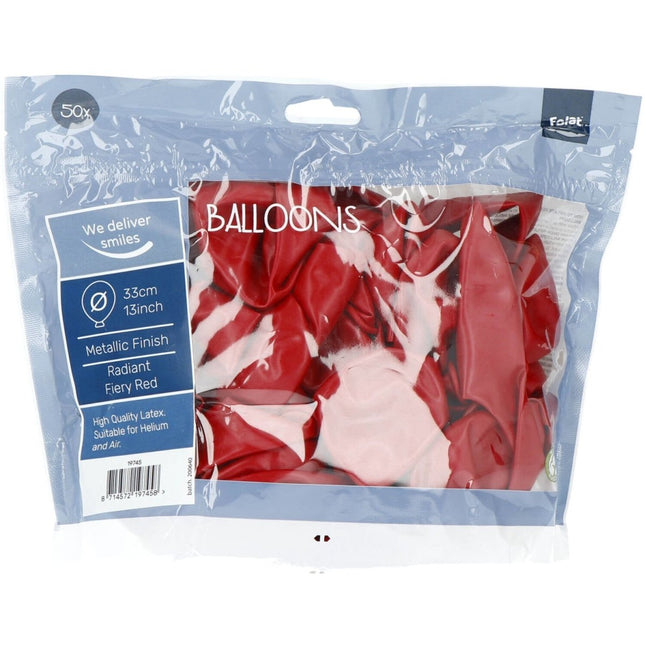 Rode Ballonnen Metallic Fiery Red 33cm 50st van Folat koop je bij Partywinkel