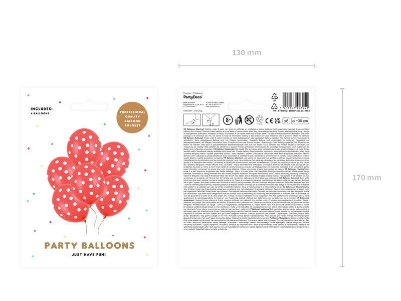Rode Ballonnen Witte Stipjes 30cm 6st van Partydeco koop je bij Partywinkel