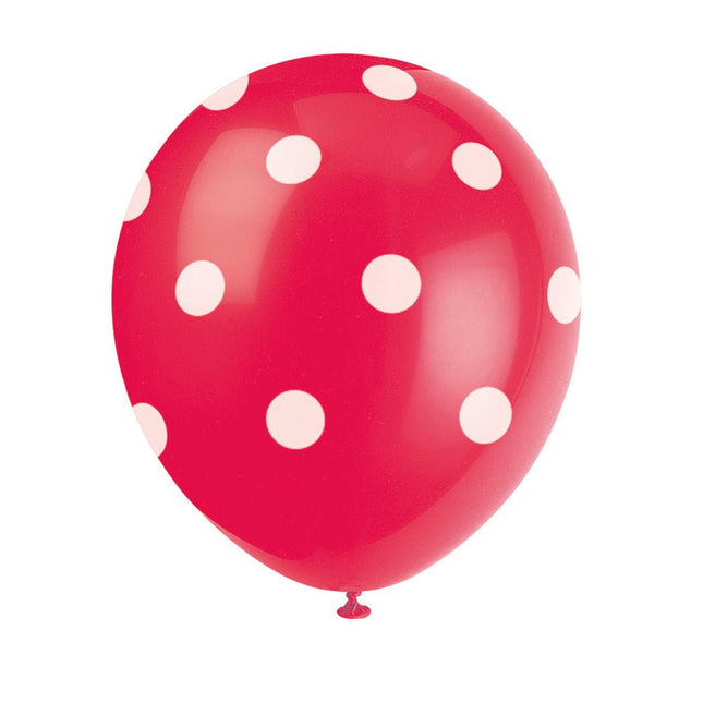 Rode Ballonnen Witte Stippen 30cm 6st van Unique koop je bij Partywinkel