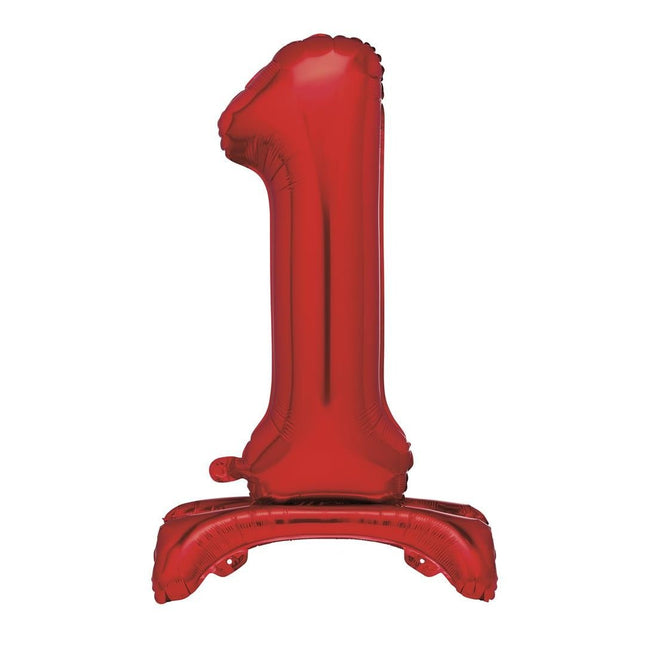 Rode Cijfer Ballon 1 Jaar Met Standaard 76cm van Unique koop je bij Partywinkel