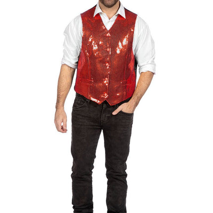 Rode Gilet Heren Pailletten van Wilbers & Wilbers koop je bij Partywinkel