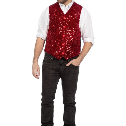 Rode Gilet Heren Pailletten Glitter van Wilbers & Wilbers koop je bij Partywinkel