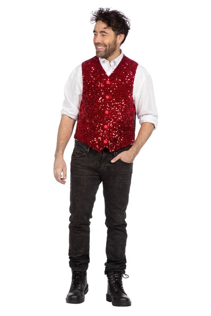 Rode Gilet Heren Pailletten Glitter van Wilbers & Wilbers koop je bij Partywinkel