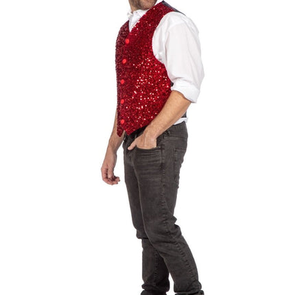 Rode Gilet Heren Pailletten Glitter van Wilbers & Wilbers koop je bij Partywinkel