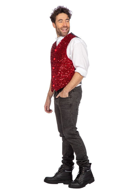 Rode Gilet Heren Pailletten Glitter van Wilbers & Wilbers koop je bij Partywinkel