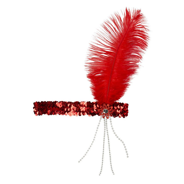 Rode Hoofdband Flapper Veer van Boland koop je bij Partywinkel