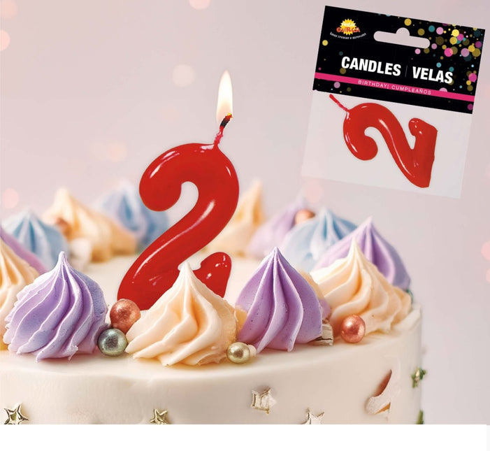 Rode Kaars 2 Jaar 5,5cm van Fiestas Guirca koop je bij Partywinkel