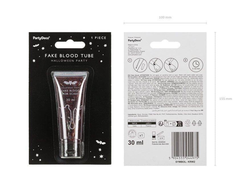Rode Nep Bloed Tube 30ml van Partydeco koop je bij Partywinkel