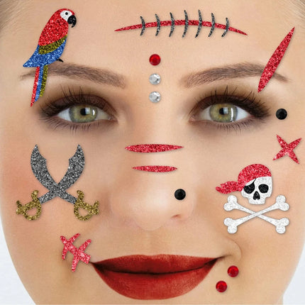 Rode Nep Tattoos Gezicht Glitter Piraat van VDV Benefit koop je bij Partywinkel