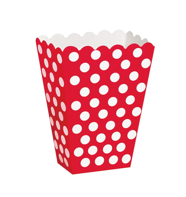 Rode Popcorn Bakjes Witte Stippen 13,7cm 8st van Unique koop je bij Partywinkel