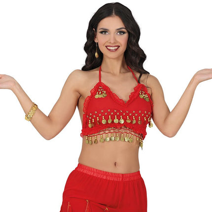 Rode Top Dames Gouden Munten van Fiestas Guirca koop je bij Partywinkel