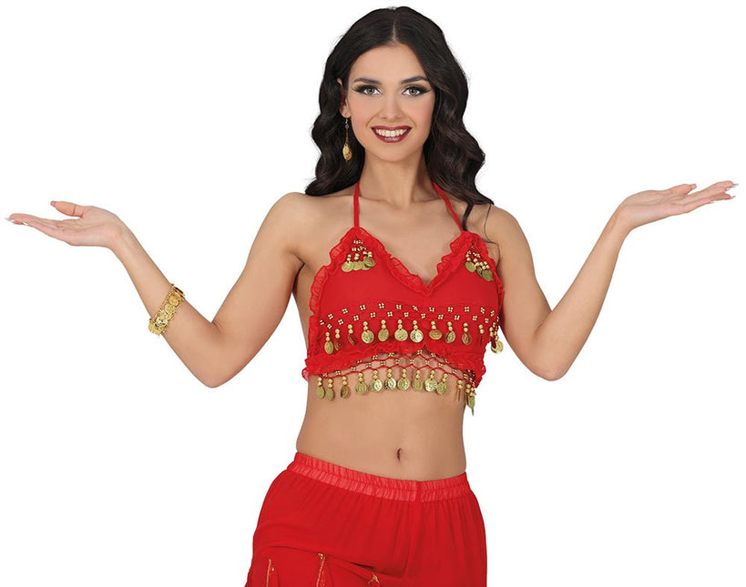 Rode Top Dames Gouden Munten van Fiestas Guirca koop je bij Partywinkel