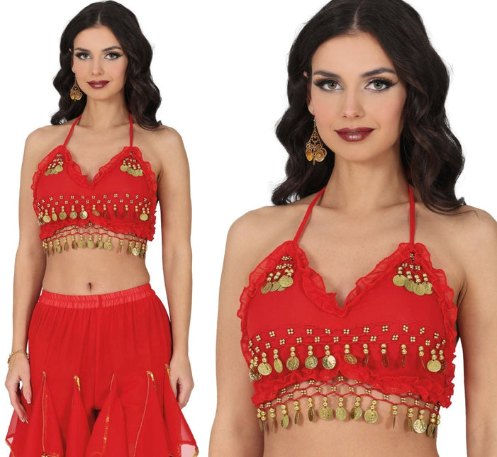 Rode Top Dames Gouden Munten van Fiestas Guirca koop je bij Partywinkel