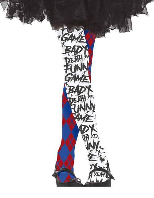Rood Blauwe Halloween Legging Harley Quin Kind van Fiestas Guirca koop je bij Partywinkel