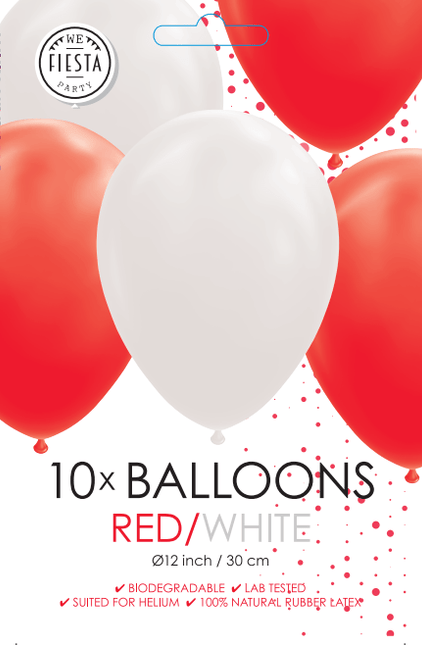 Rood Witte Ballonnen 30cm 10st van WeFiesta koop je bij Partywinkel