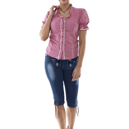 Rood Witte Blouse Dames Geruit van Haus Huberts koop je bij Partywinkel