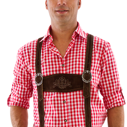 Rood Witte Blouse Heren Korte Mouw Krempelarm van Haus Huberts koop je bij Partywinkel
