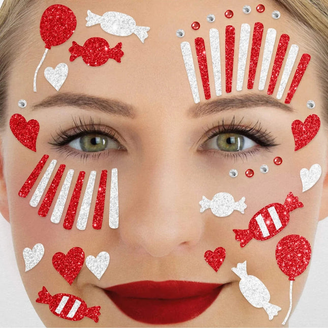 Rood Witte Nep Tattoos Gezicht Glitter Clown van VDV Benefit koop je bij Partywinkel