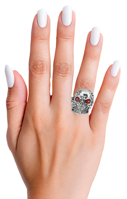Rood Zilveren Ring Schedel van Fiestas Guirca koop je bij Partywinkel