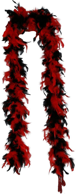 Rood Zwarte Boa Veren 80gr van Fiestas Guirca koop je bij Partywinkel