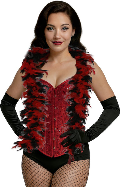 Rood Zwarte Boa Veren 80gr van Fiestas Guirca koop je bij Partywinkel