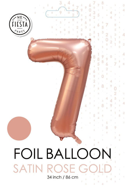 Rose Goud Cijfer Ballon 7 Jaar Glans 86cm van WeFiesta koop je bij Partywinkel