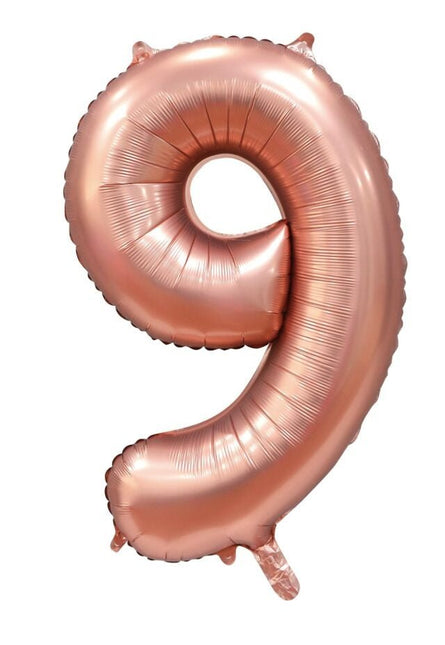 Rose Goud Cijfer Ballon 9 Jaar Glans 86cm van WeFiesta koop je bij Partywinkel