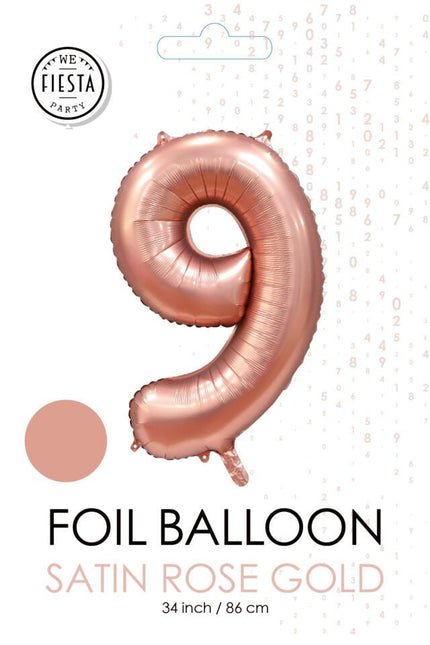 Rose Goud Cijfer Ballon 9 Jaar Glans 86cm van WeFiesta koop je bij Partywinkel