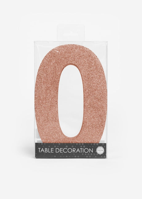 Rose Goud Tafeldecoratie Cijfer 0 Glitter 20,5cm van WeFiesta koop je bij Partywinkel