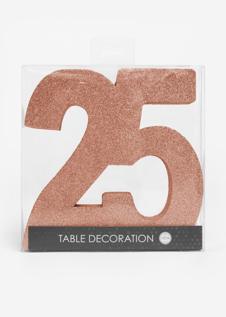 Rose Goud Tafeldecoratie Cijfer 25 Glitter 20,5cm van WeFiesta koop je bij Partywinkel