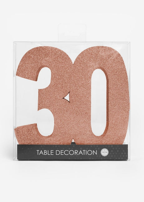 Rose Goud Tafeldecoratie Cijfer 30 Glitter 20,5cm van WeFiesta koop je bij Partywinkel