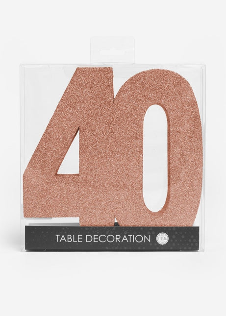 Rose Goud Tafeldecoratie Cijfer 40 Glitter 20,5cm van WeFiesta koop je bij Partywinkel