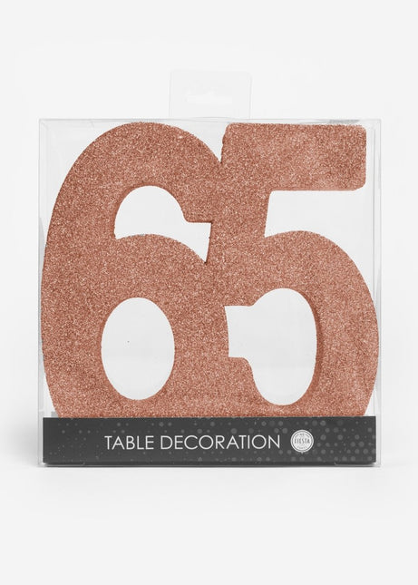 Rose Goud Tafeldecoratie Cijfer 65 Glitter 20,5cm van WeFiesta koop je bij Partywinkel