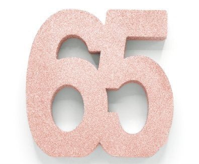 Rose Goud Tafeldecoratie Cijfer 65 Glitter 20,5cm van WeFiesta koop je bij Partywinkel