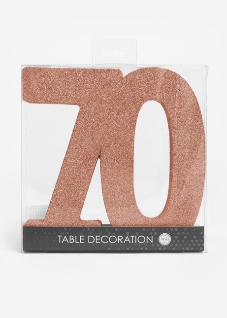 Rose Goud Tafeldecoratie Cijfer 70 Glitter 20,5cm van WeFiesta koop je bij Partywinkel
