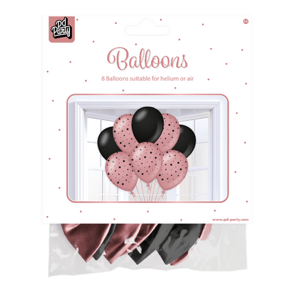 Rose Goud Zwarte Ballonnen 30cm 6st van Paper Dreams koop je bij Partywinkel