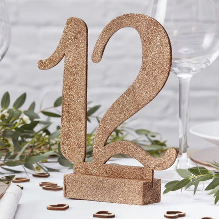 Rose Gouden Tafelnummers Hout 15cm 12st van Ginger Ray koop je bij Partywinkel