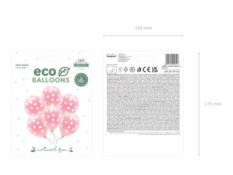 Roze Ballonnen Witte Stippen 33cm 6st van Partydeco koop je bij Partywinkel