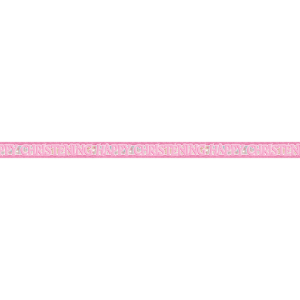 Roze Banner Happy Christening 3,65m van Unique koop je bij Partywinkel