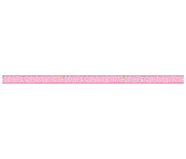 Roze Banner Happy Christening 3,65m van Unique koop je bij Partywinkel