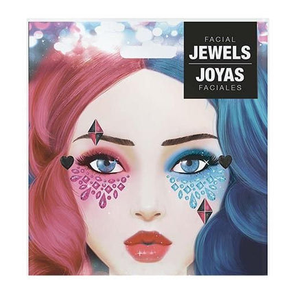 Roze Blauwe Gezicht Stickers Juwelen van Fiestas Guirca koop je bij Partywinkel
