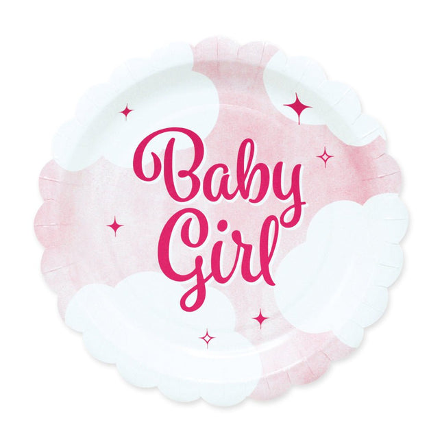Roze Borden Baby Girl 19cm 8st van WeFiesta koop je bij Partywinkel